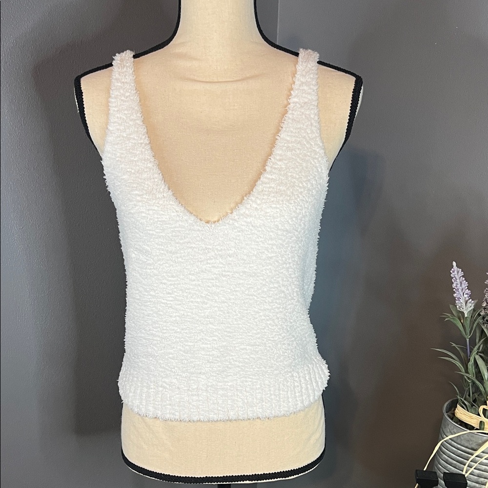 Elegant White Fuzzy Tank Top